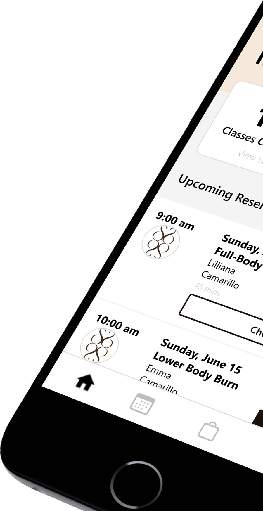 The Solix Sculpt app showing upcoming reservations